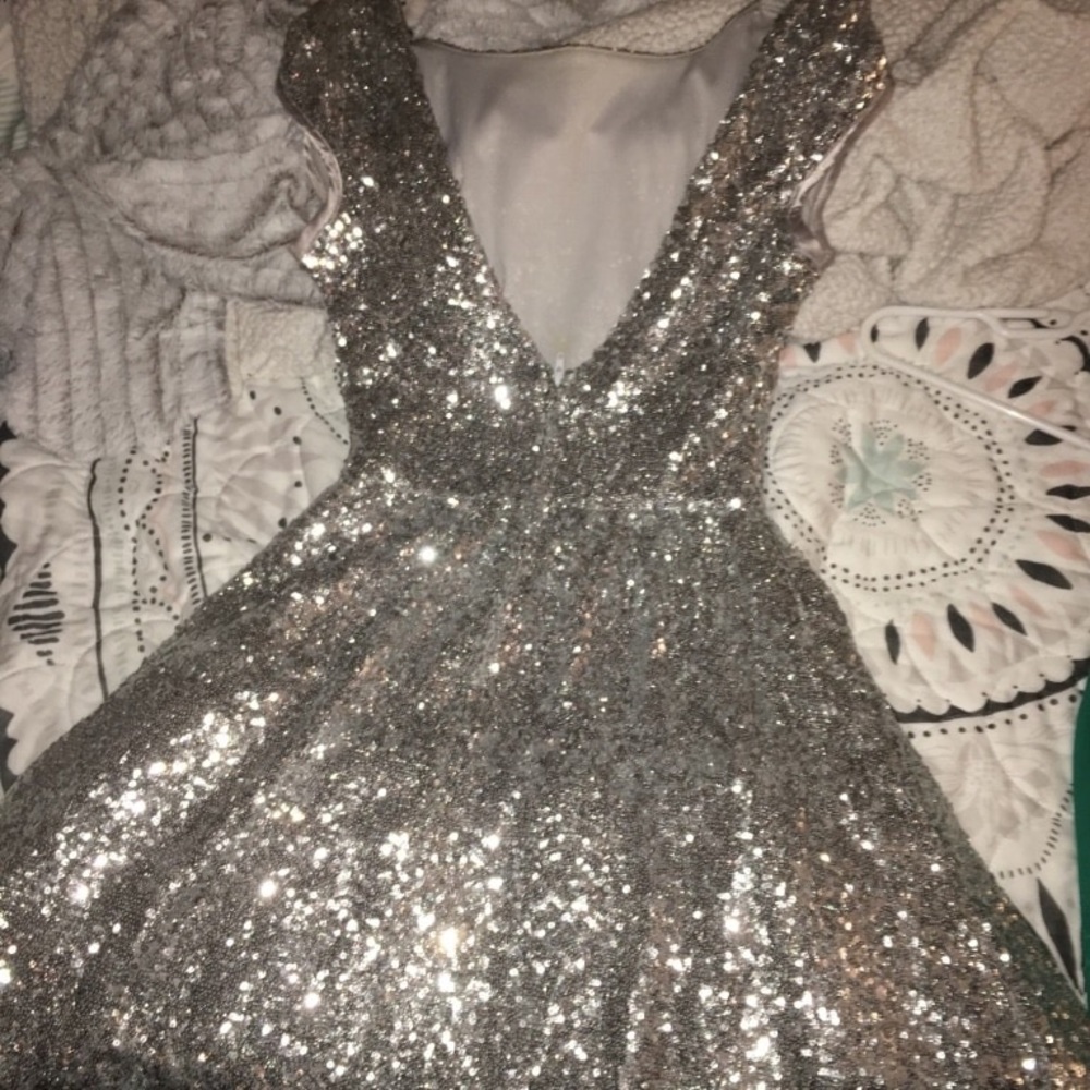 Silver sequined cocktail dress
